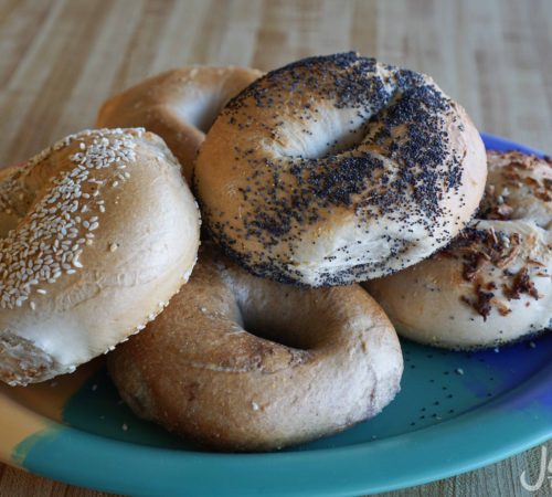 Assortment of bagels at Bagelmania deli in Las Vegas.