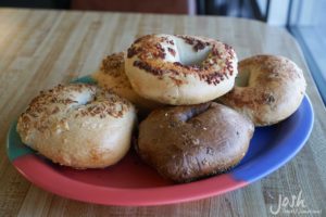 Assortment of bagels at Bagelmania deli in Las Vegas.